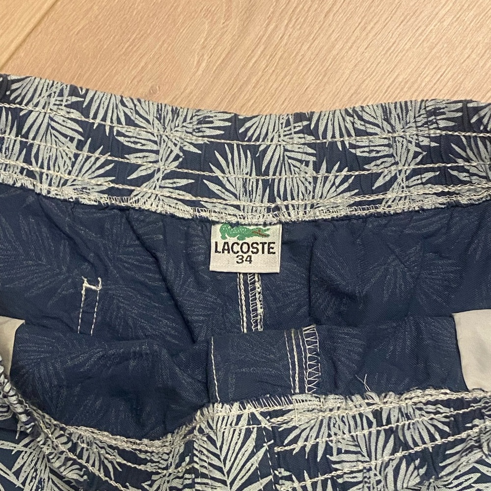 Lacoste Navy Leaf Print Swim Shorts - Picture 2 of 4